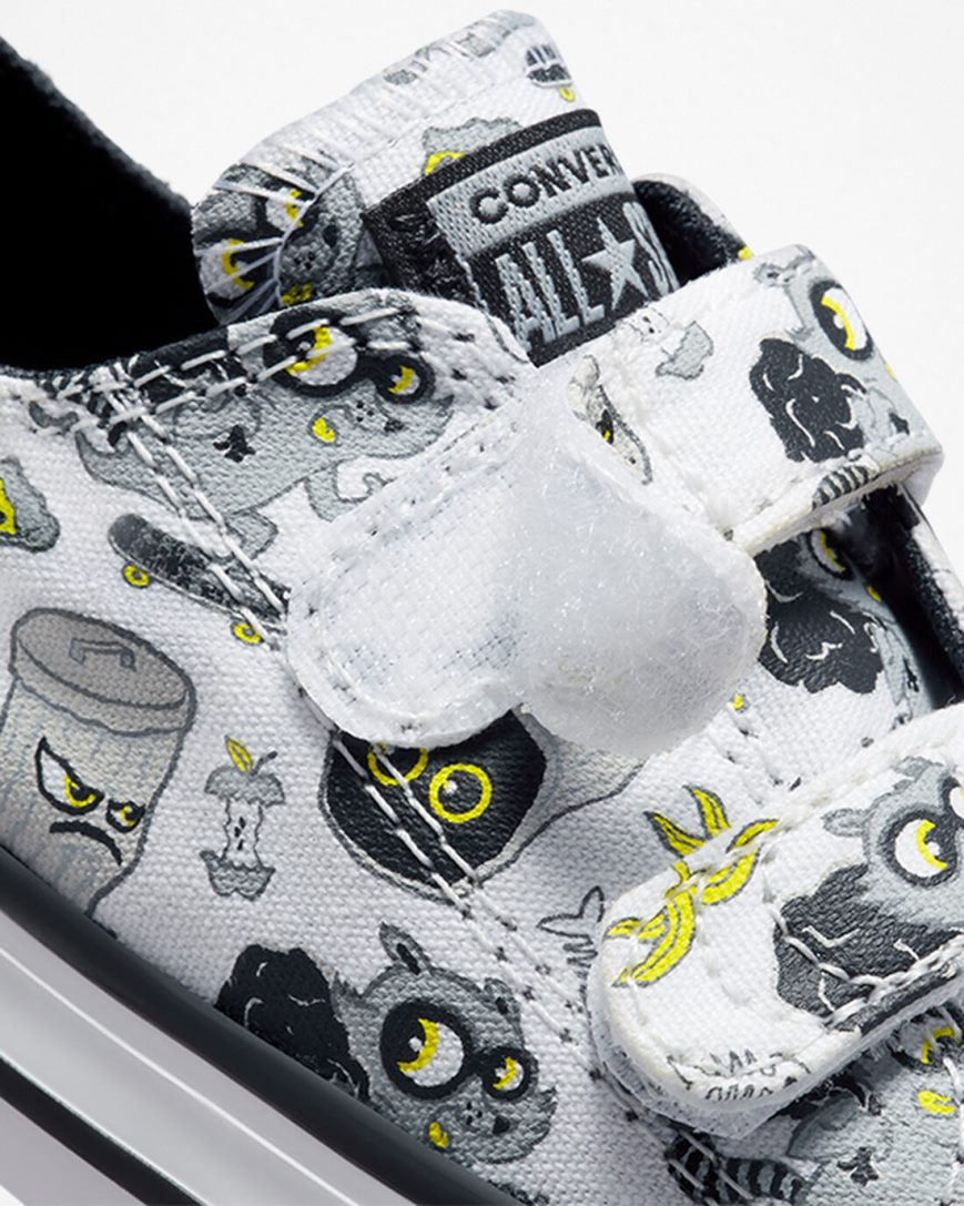 Boys' Converse Chuck Taylor All Star Easy-On Raccoons Low Top Shoes White / Black / Grey | AU 8C6E1M